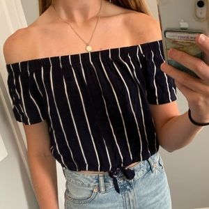 Dark Blue Off the Shoulder Striped Pacsun Crop Top